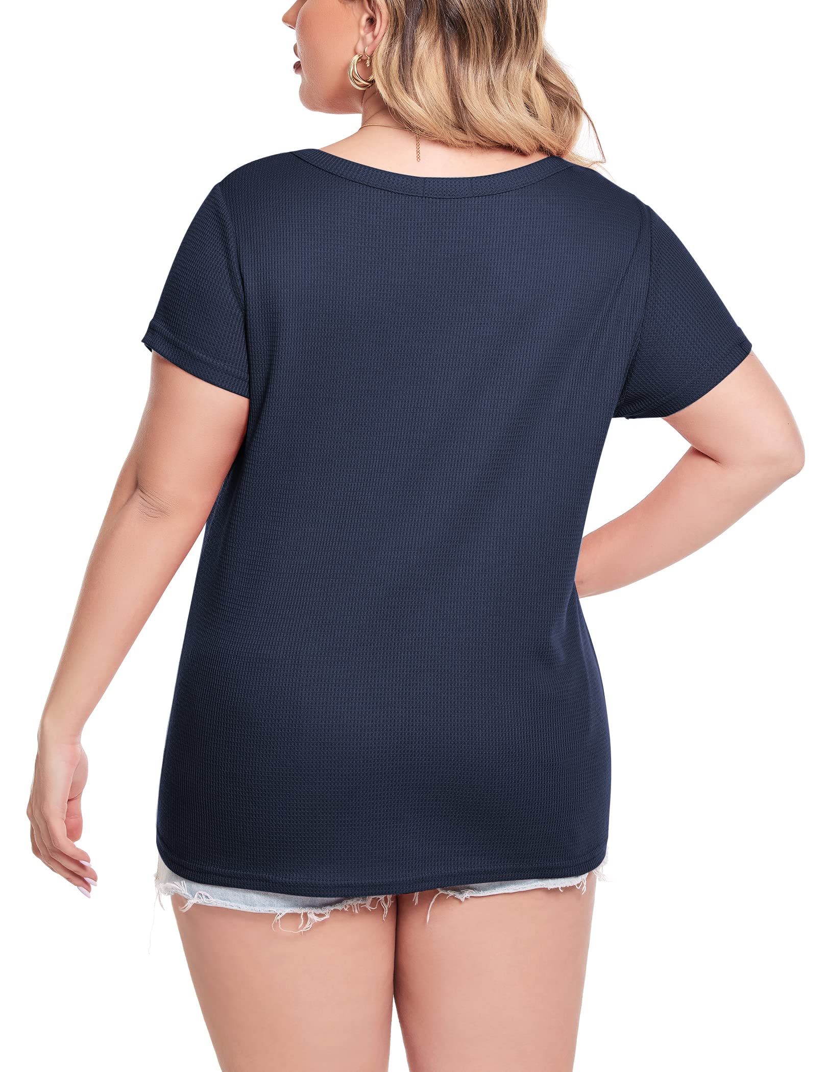 Blusa túnica de punto gofre con nudo anudado y manga corta 