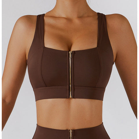 Zip Front Backless Crisscross Sports Bra