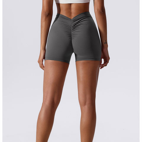 Hoch taillierte, V-förmige, gerüschte Yoga-Shorts