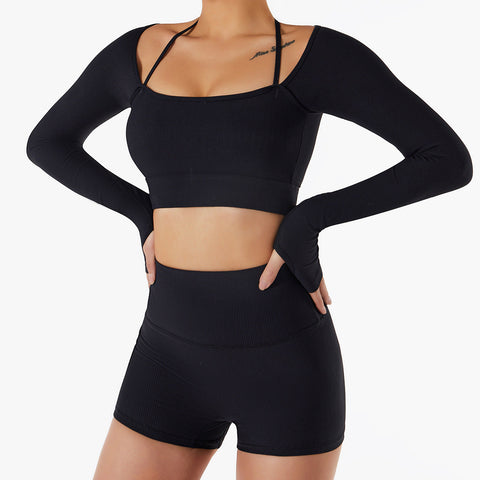 Live In Rib Halter Long Sleeve Crop Top