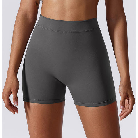 Hoch taillierte, V-förmige, gerüschte Yoga-Shorts