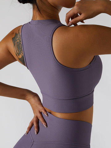 Kurzes Yoga-Tanktop mit Reißverschluss vorne und Cut-Out