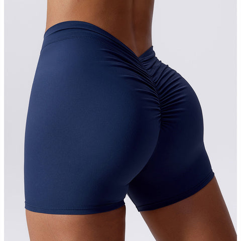 Hoch taillierte, V-förmige, gerüschte Yoga-Shorts