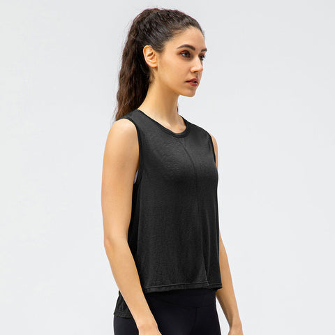 Round Neck Split Sleeveless Sports Top