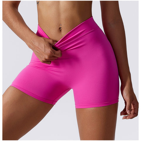 High Waisted V Shaped Ruched Yoga Shorts