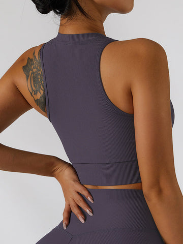 Kurzes Yoga-Tanktop mit Reißverschluss vorne und Cut-Out