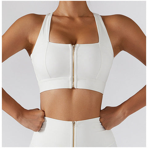 Zip Front Backless Crisscross Sports Bra