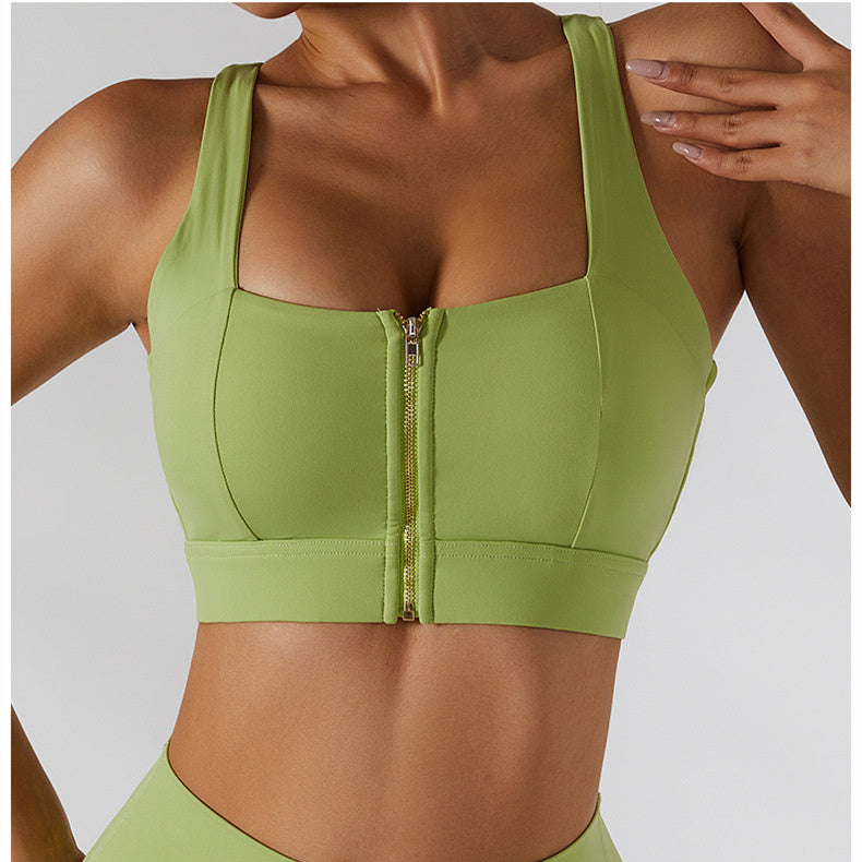 Zip Front Backless Crisscross Sports Bra