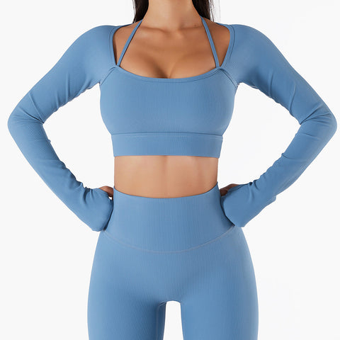 Live In Rib Halter Long Sleeve Crop Top