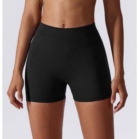 Hoch taillierte, V-förmige, gerüschte Yoga-Shorts