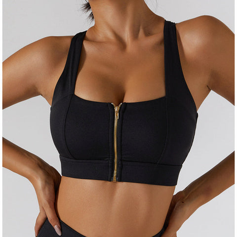 Zip Front Backless Crisscross Sports Bra