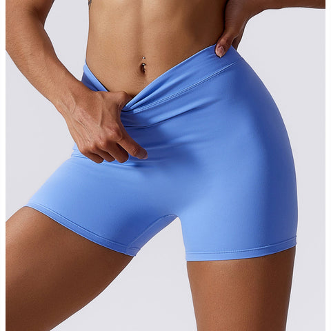 High Waisted V Shaped Ruched Yoga Shorts