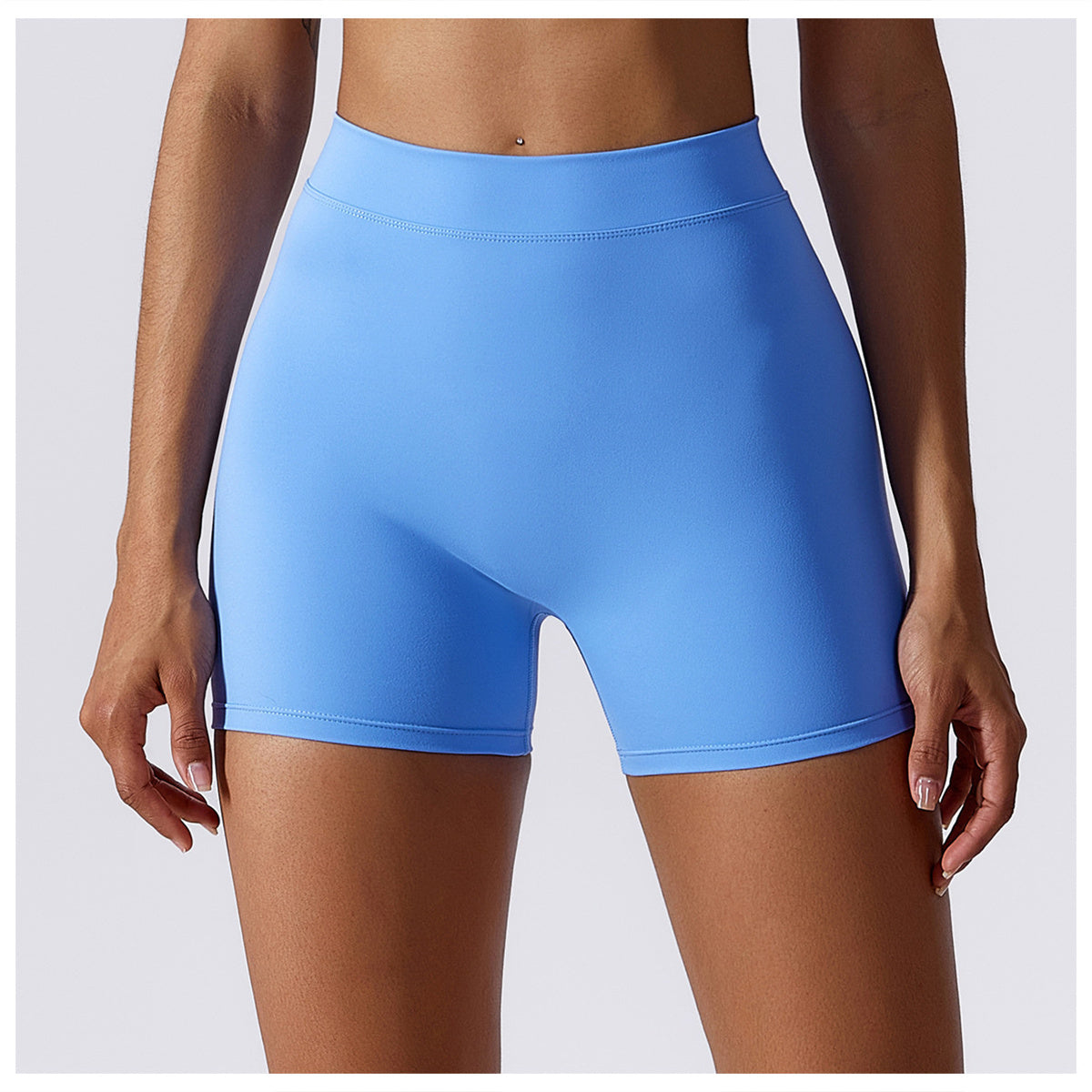 Hoch taillierte, V-förmige, gerüschte Yoga-Shorts