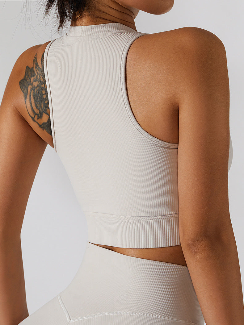 Kurzes Yoga-Tanktop mit Reißverschluss vorne und Cut-Out