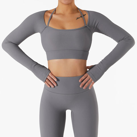 Live In Rib Halter Long Sleeve Crop Top