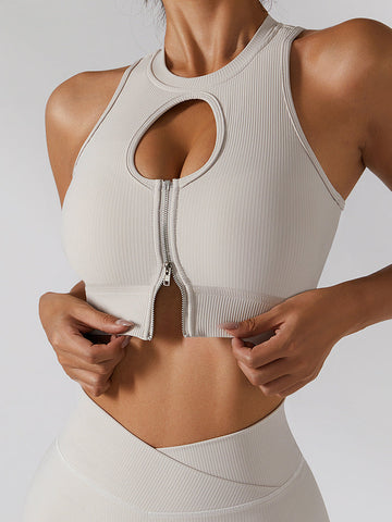 Kurzes Yoga-Tanktop mit Reißverschluss vorne und Cut-Out