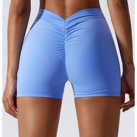 High Waisted V Shaped Ruched Yoga Shorts