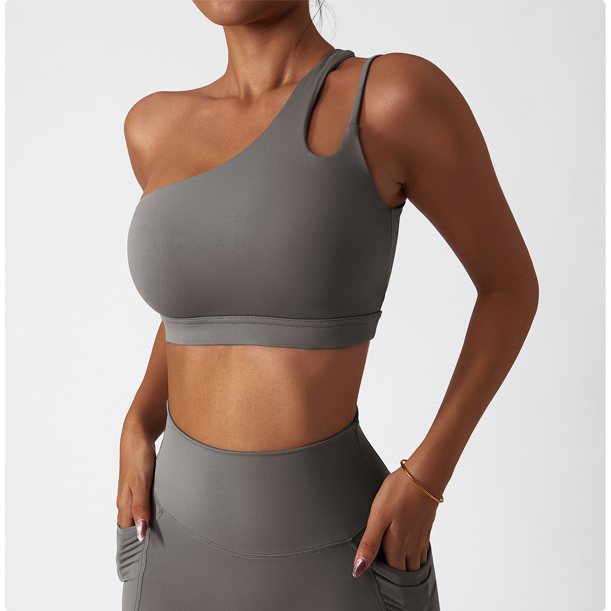 One Shoulder Cut Out Yoga Bra