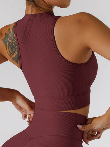 Kurzes Yoga-Tanktop mit Reißverschluss vorne und Cut-Out