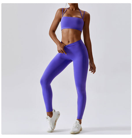 Yoga-BH und Leggings-Set mit Doppelträgern