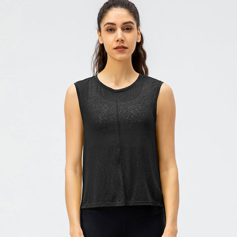 Round Neck Split Sleeveless Sports Top