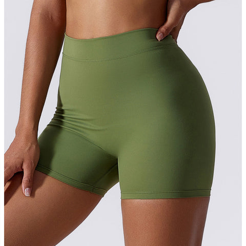 Hoch taillierte, V-förmige, gerüschte Yoga-Shorts