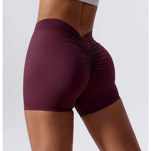 Hoch taillierte, V-förmige, gerüschte Yoga-Shorts