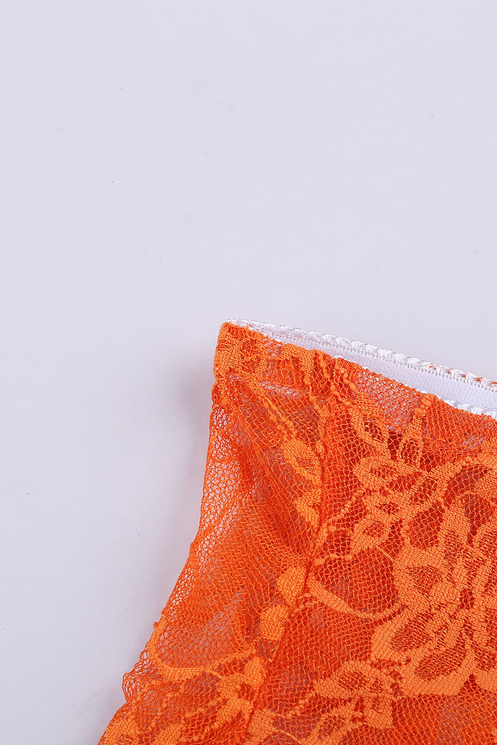 Orange Lace Mesh Tube See Through Strapless Lingerie Set