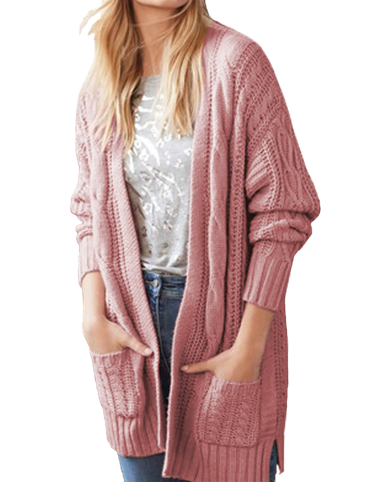 Open Front Cable Knit Chunky Cardigan Sweaters