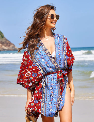 Floal V-Ausschnitt Cover Up Sommer Strand Badeanzug 