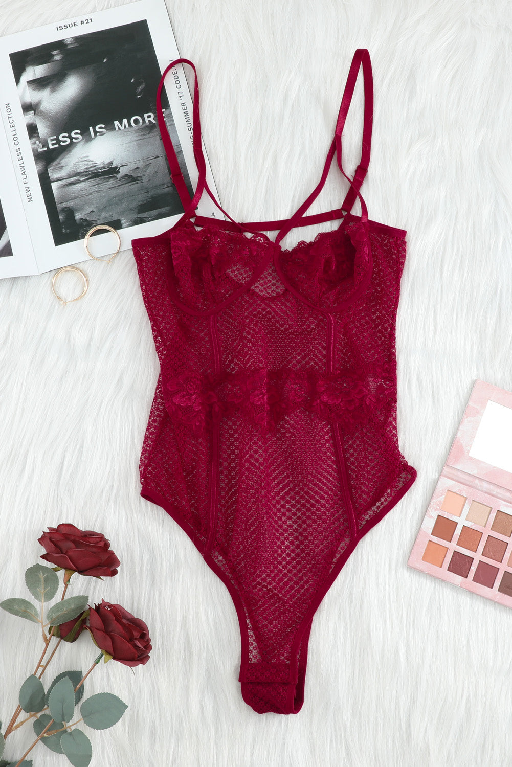 Red Lace Mesh Bodysuit