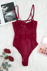 Red Lace Mesh Bodysuit