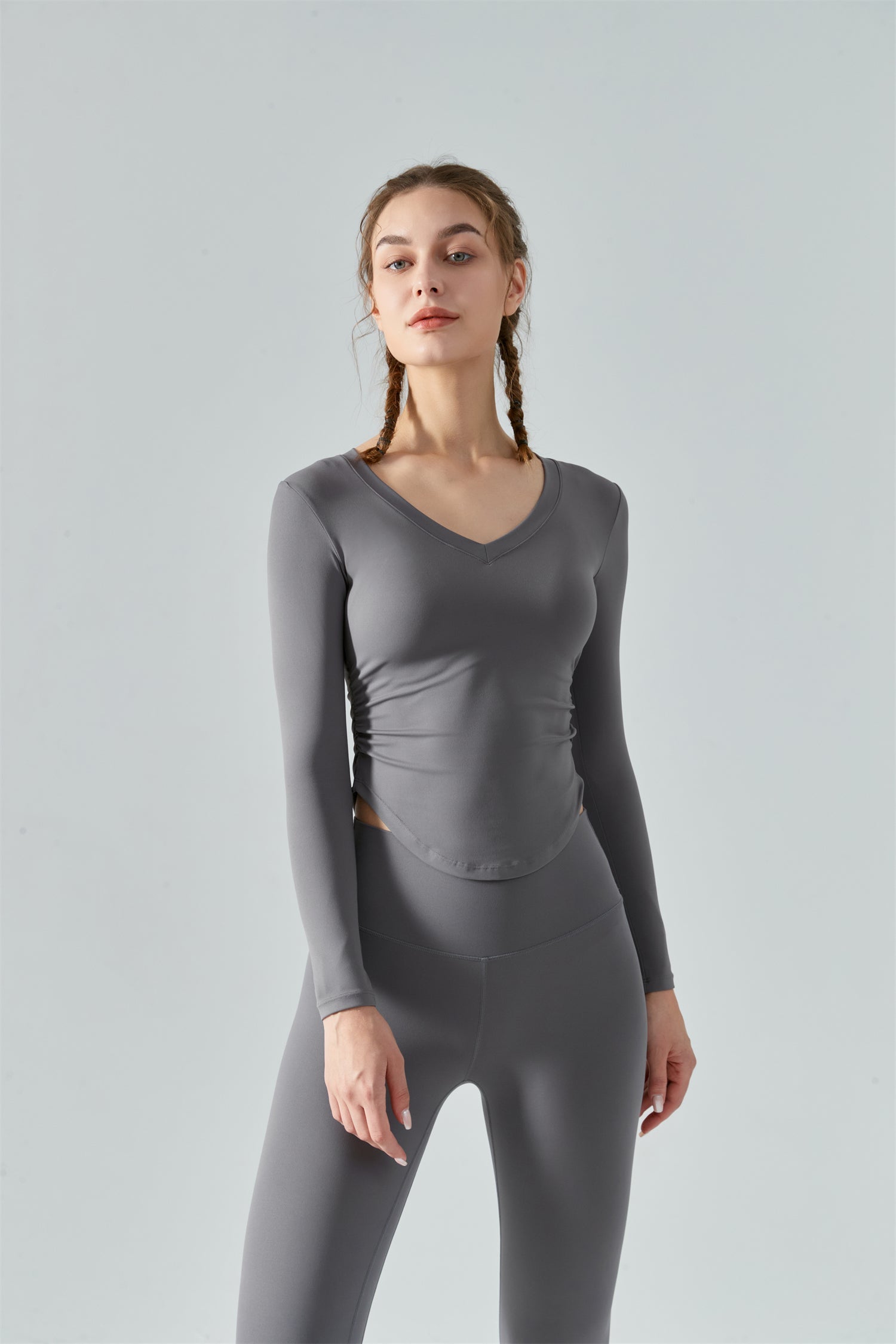 Ruched Curved Hem Yoga Sports Top