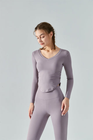 Ruched Curved Hem Yoga Sports Top