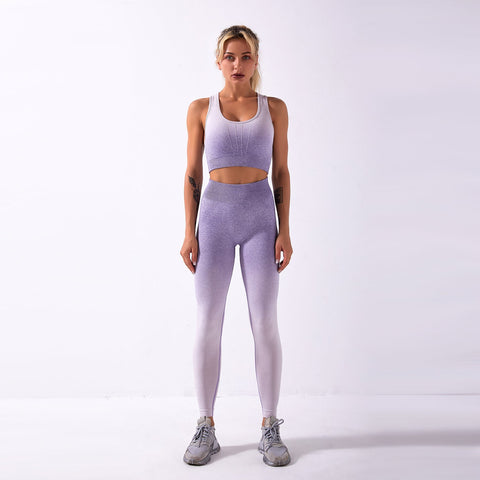 Conjunto de yoga para gimnasio sin costuras, sujetador deportivo y leggings con efecto tie dye para mujer