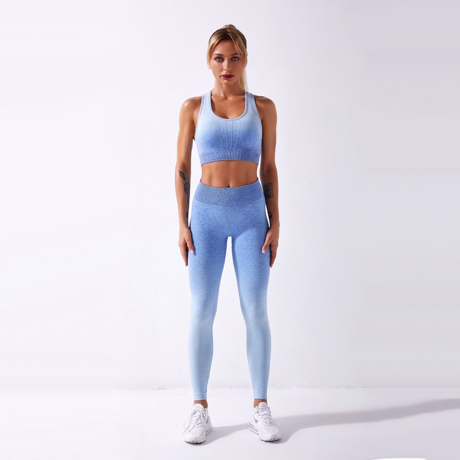 Nahtloses Gym-Yoga-Set mit Batik-Sport-BH und Leggings für Damen