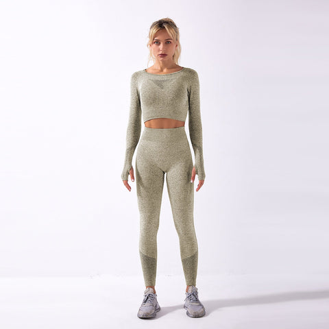 Nahtloses Gym-Yoga-Set mit Langarm und Leggings für Damen