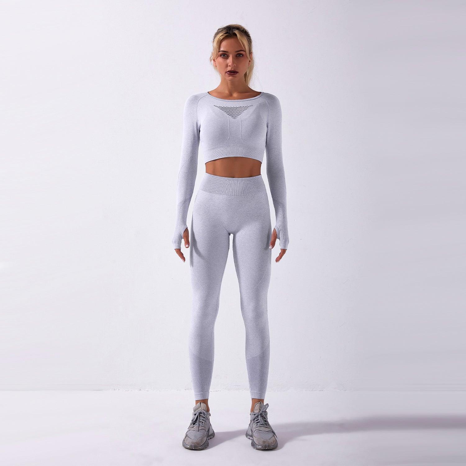 Nahtloses Gym-Yoga-Set mit Langarm und Leggings für Damen