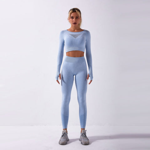 Nahtloses Gym-Yoga-Set mit Langarm und Leggings für Damen