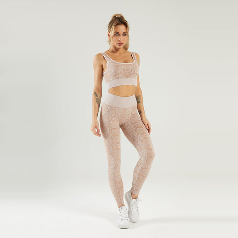 Conjunto de yoga para gimnasio sin costuras, sujetador deportivo y leggings con estampado de serpiente