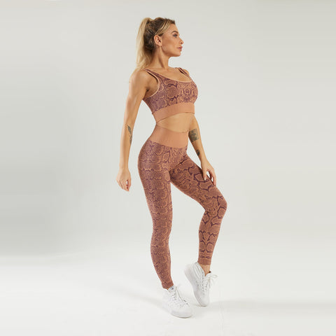 Conjunto de yoga para gimnasio sin costuras, sujetador deportivo y leggings con estampado de serpiente