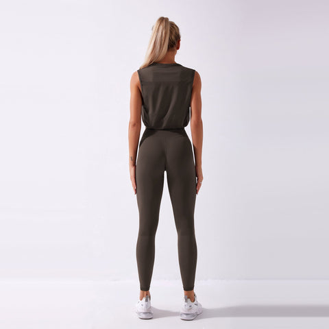 Nahtloses Gym-Yoga-Set mit Kordelzug, Tanktop und Leggings für Damen