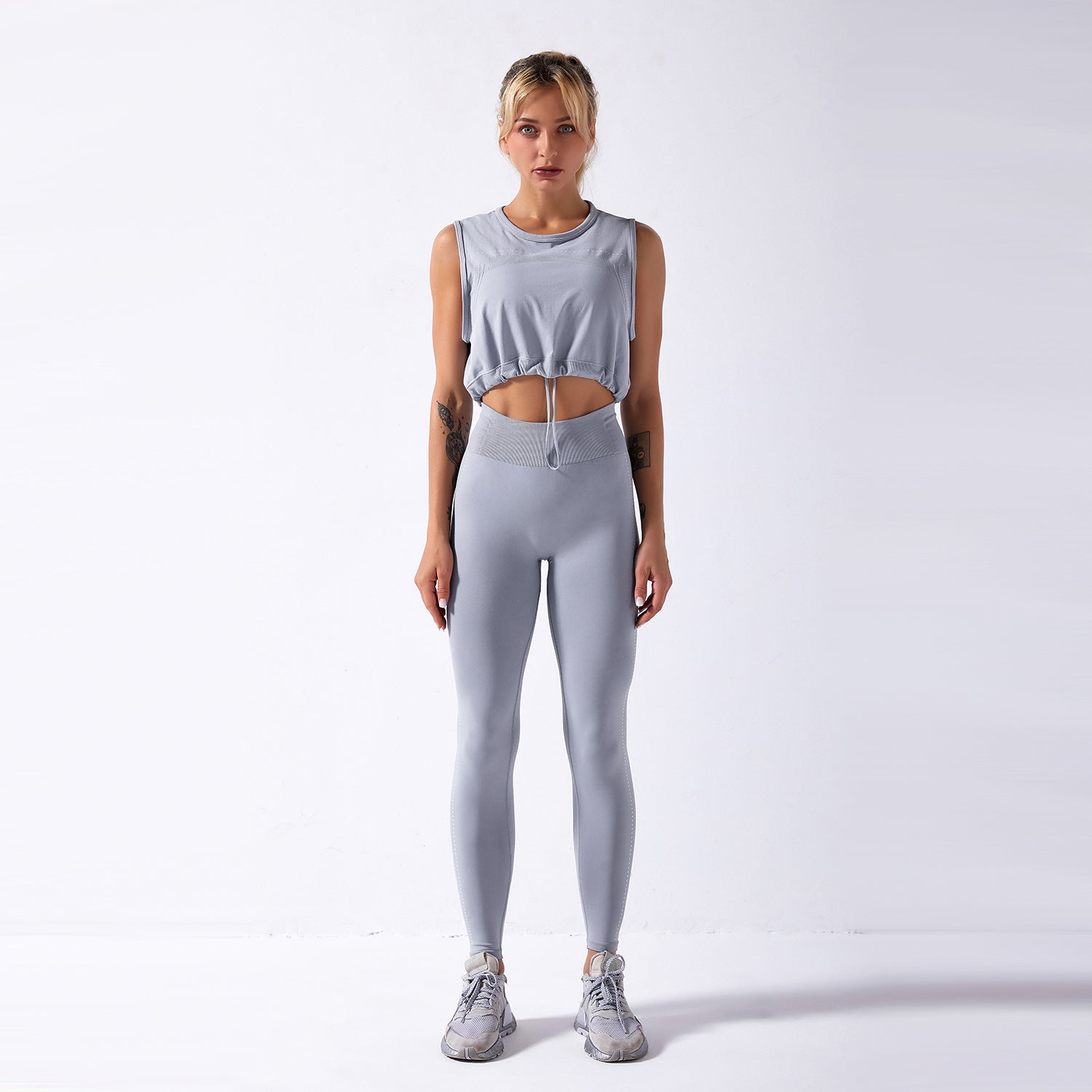 Seamless Gym Yoga Set Drawstring Tank Top & Leggings for Women