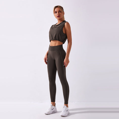 Conjuntos de entrenamiento Camiseta sin mangas y leggings con cordón sin costuras