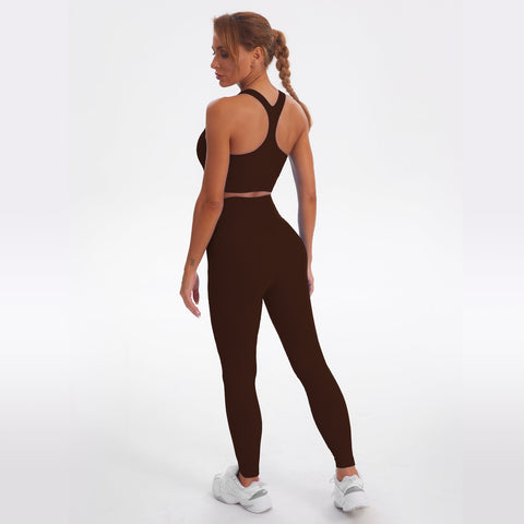 Nahtloses Gym-Yoga-Set mit Reißverschluss, Sport-Tanktop und Leggings für Damen