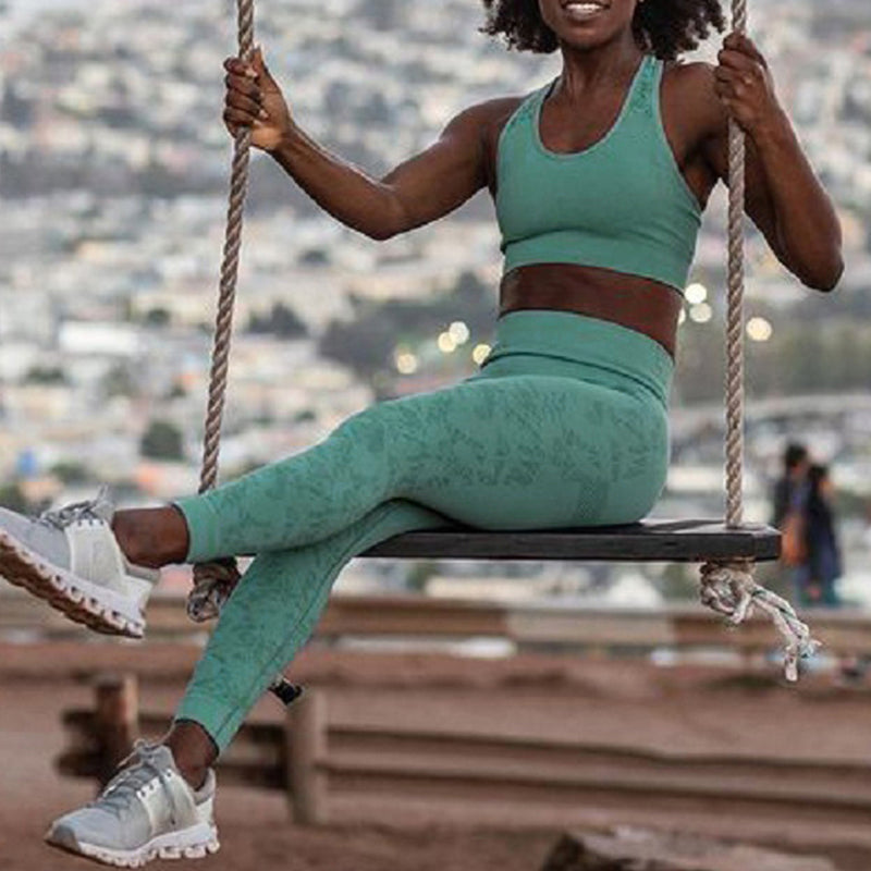 Conjuntos de entrenamiento Sujetador deportivo sin costuras y leggings Estampado floral