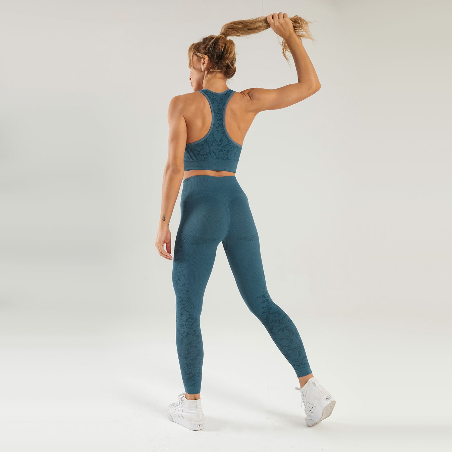 Nahtloses Gym-Yoga-Set, Sport-BH und Leggings mit Blumendruck für Damen