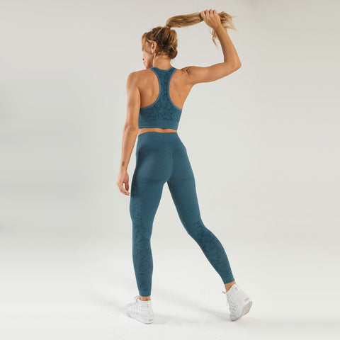 Nahtloses Gym-Yoga-Set, Sport-BH und Leggings mit Blumendruck für Damen