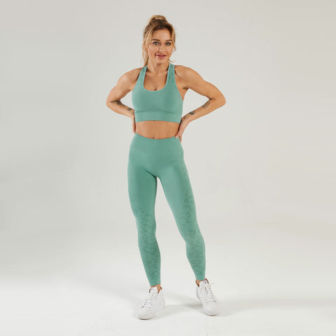 Nahtloses Gym-Yoga-Set, Sport-BH und Leggings mit Blumendruck für Damen