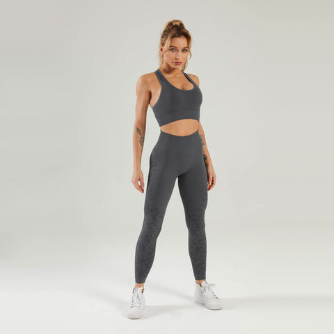 Nahtloses Gym-Yoga-Set, Sport-BH und Leggings mit Blumendruck für Damen